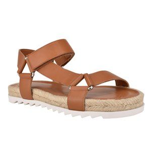 Marc Fisher Jecca Flat Espadrille Sandal in Brown Leather